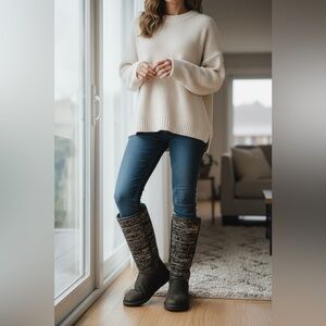 UGG Australia CAMAYA Women's Black/Gold Suede Knit Sequin BOOTS 1006711 Size 6